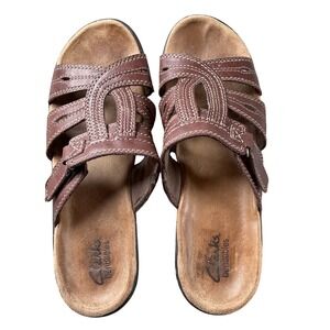 Clarks Bendables‎ Brown Leather Strappy Wedge Sandals Women Size 8M